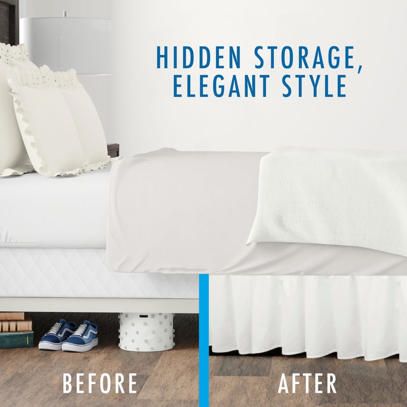 Fresh Ideas Bedding Ruffled Bed Skirt, Classic 14â€ Drop Length, Gathered Styling, Cali King, White - Image 4